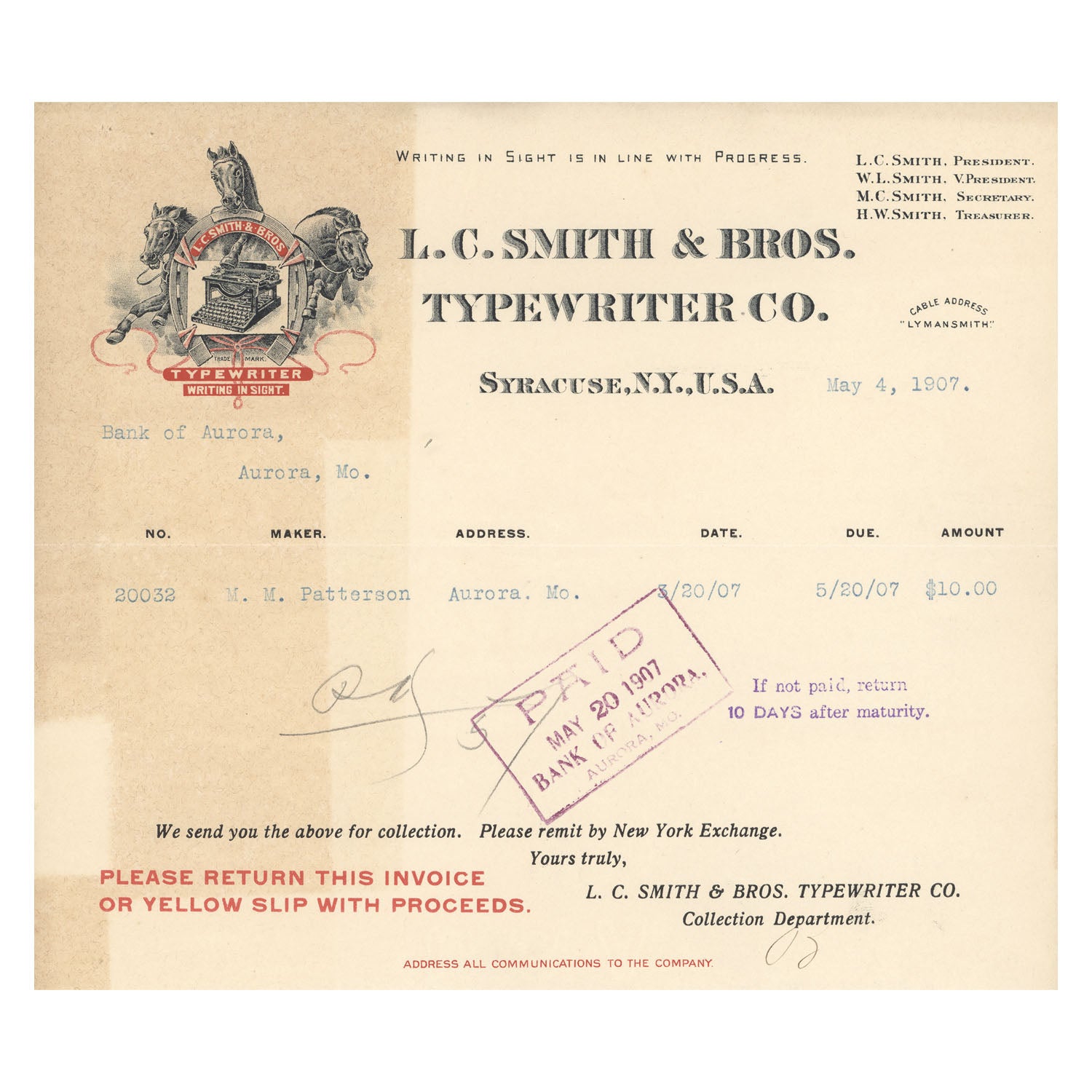 L.C. Smith &amp; Bros. Typewriter Co. - 1907 | Framed Print