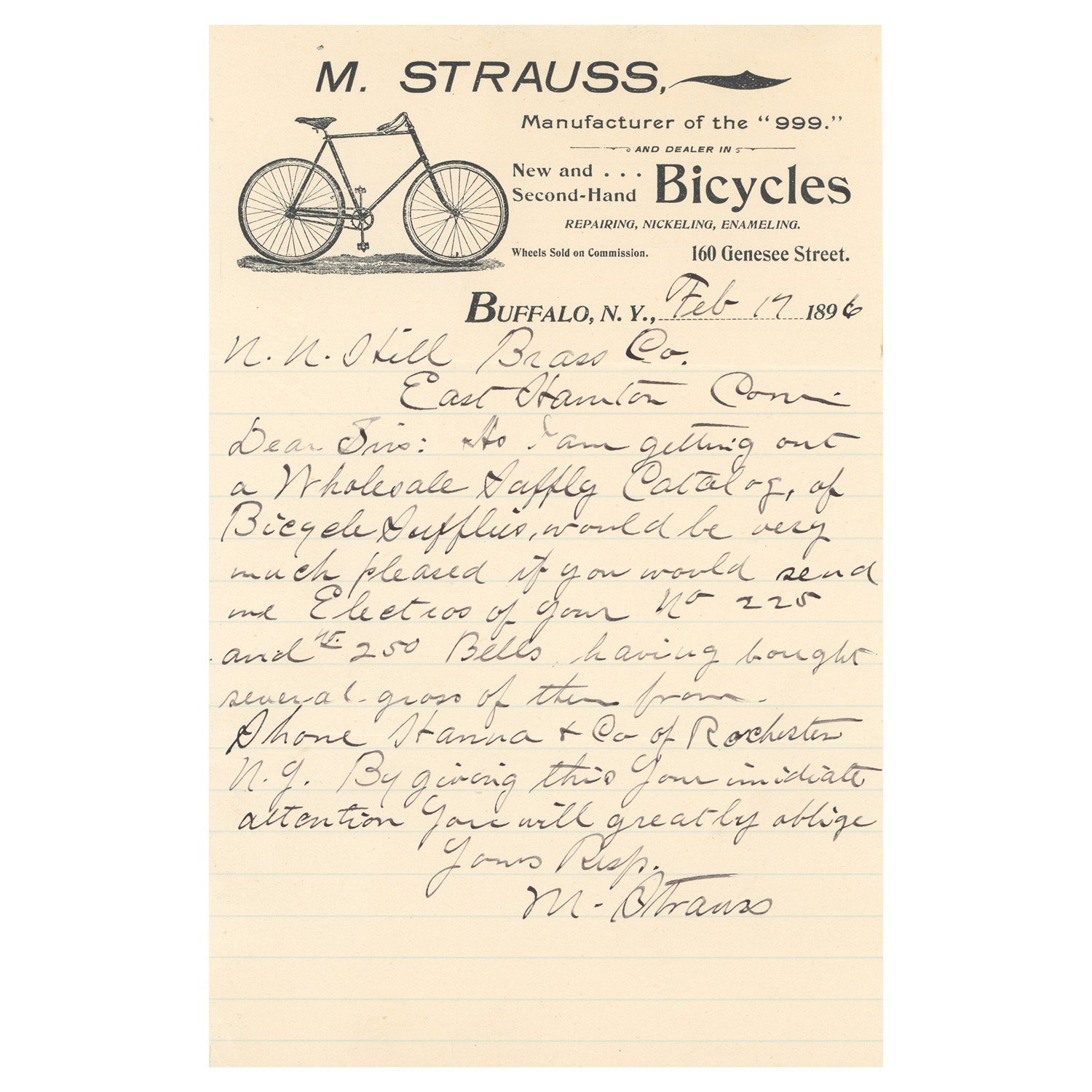 M. Strauss Bicycles, Buffalo — 1896 | Framed Print