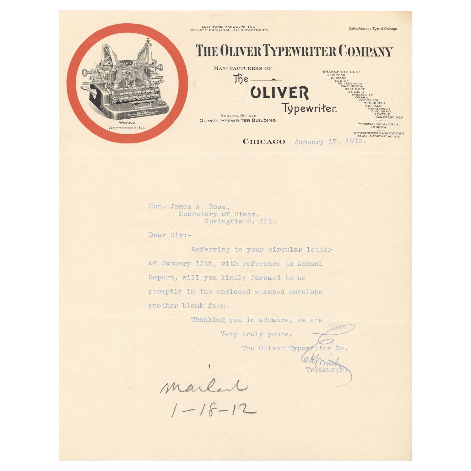 The Oliver Typewriter Company - 1912 | Framed Print