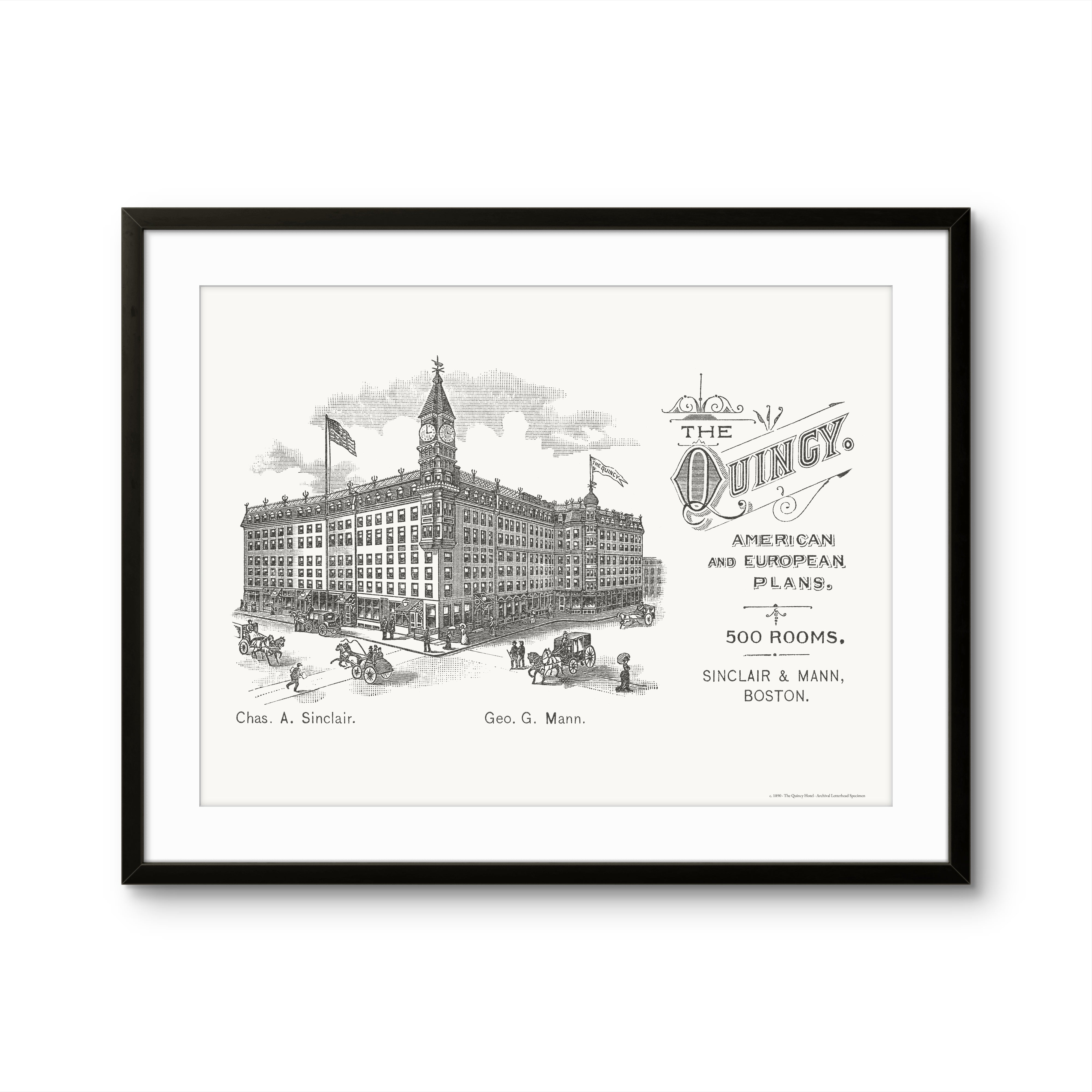 The Quincy Hotel, Boston, MA - c. 1890 | Framed Print