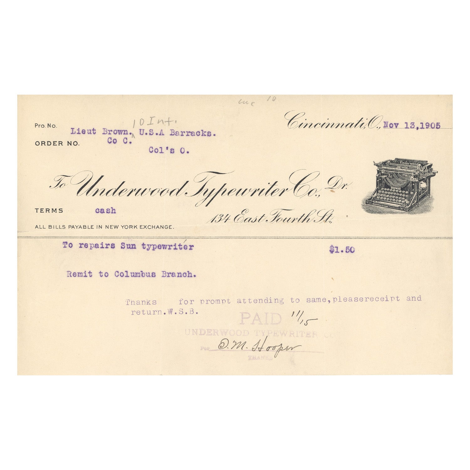 Underwood Typewriter Company — 1905 | Framed Print
